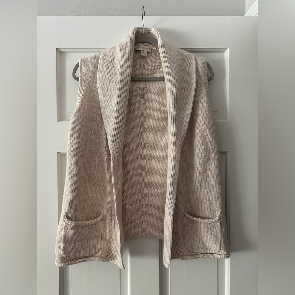 Appleseed’s Cotton Wool Sleeveless Open Cardigan With Front Pockets